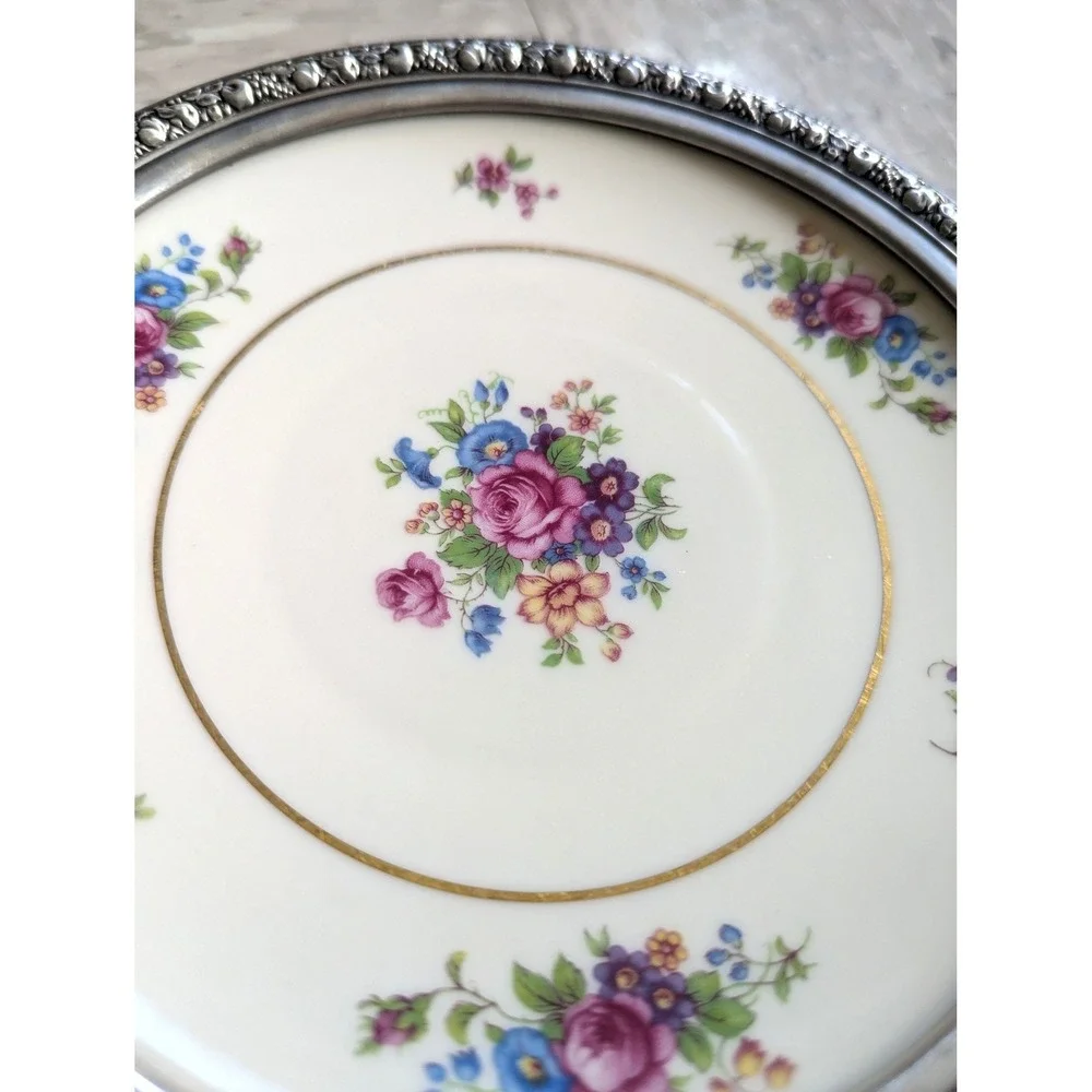 Lenox Rose Porcelain Plate Wallace Sterling Silver 30s 4178 Vintage Floral 8.5in